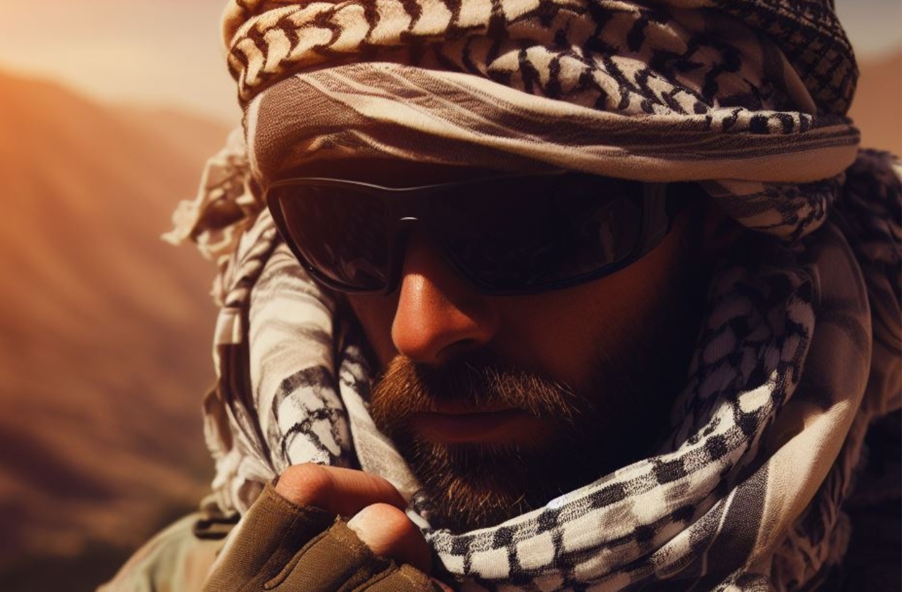 An outdoor adventurer wearing a shemagh in hot weather